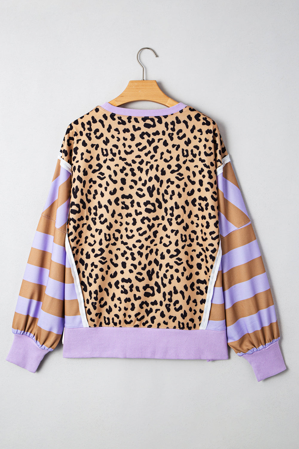 Leopard Colorblock Patchwork Everyday Sweatshirt with Slits