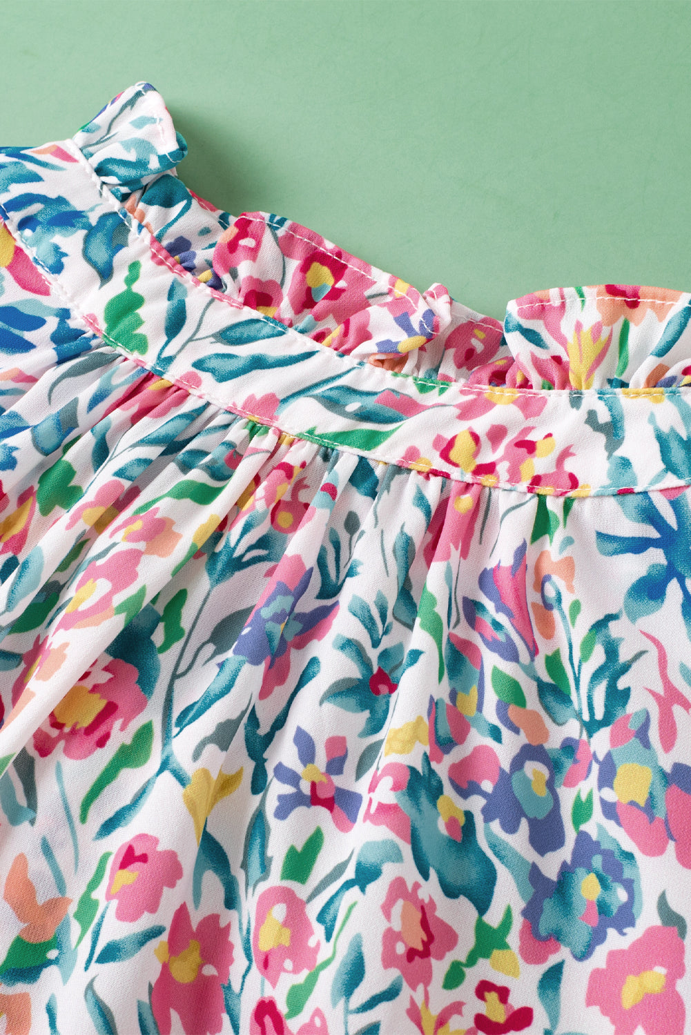 Women's Floral-Print Print Split Neck Balloon Sleeve Blouse