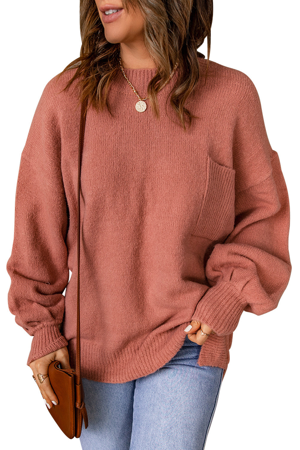 Women's Sweater Featuring Puffy Sleeve Pocket-Detail