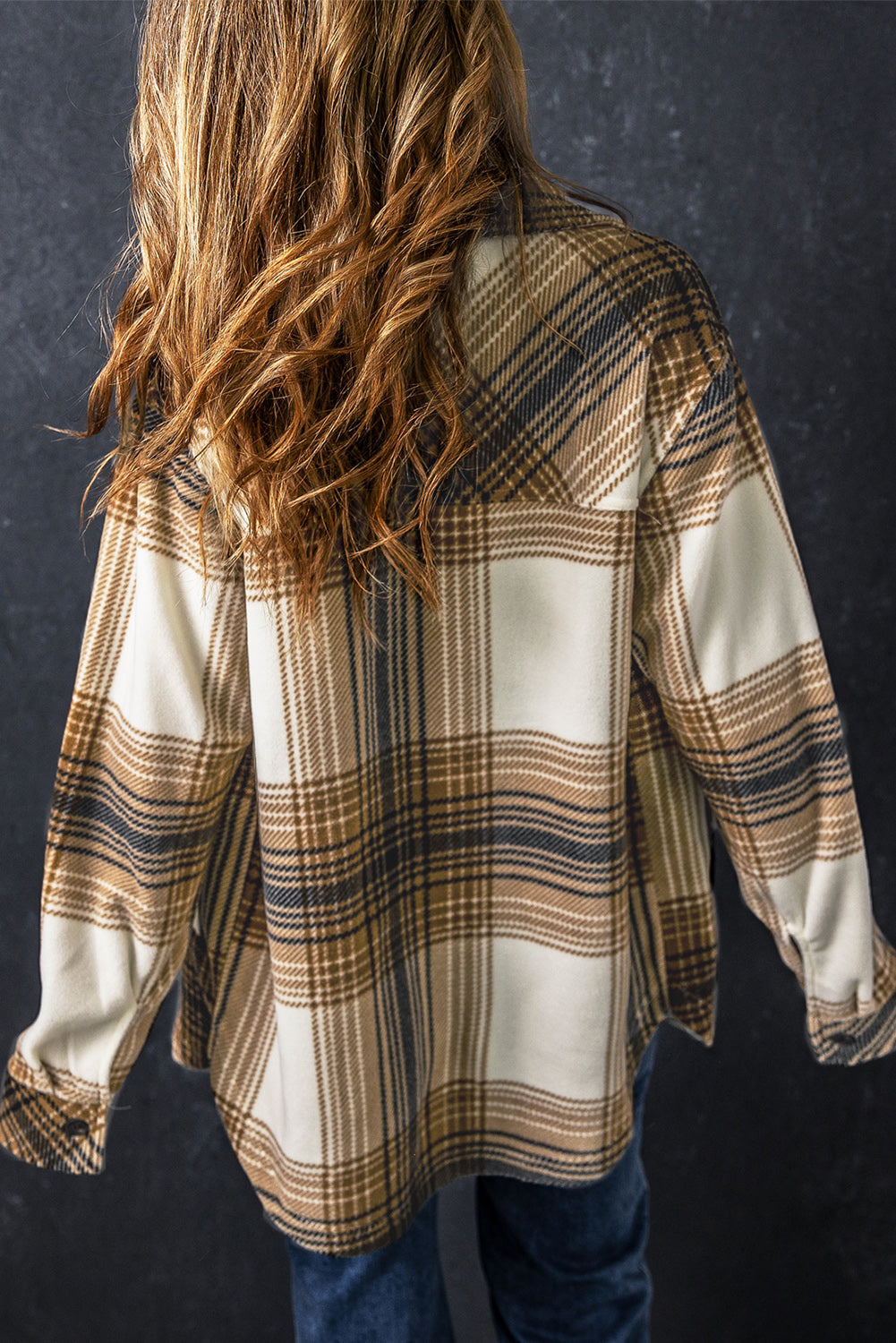 Women's Shacket Featuring Flap Pocket Plaid Print