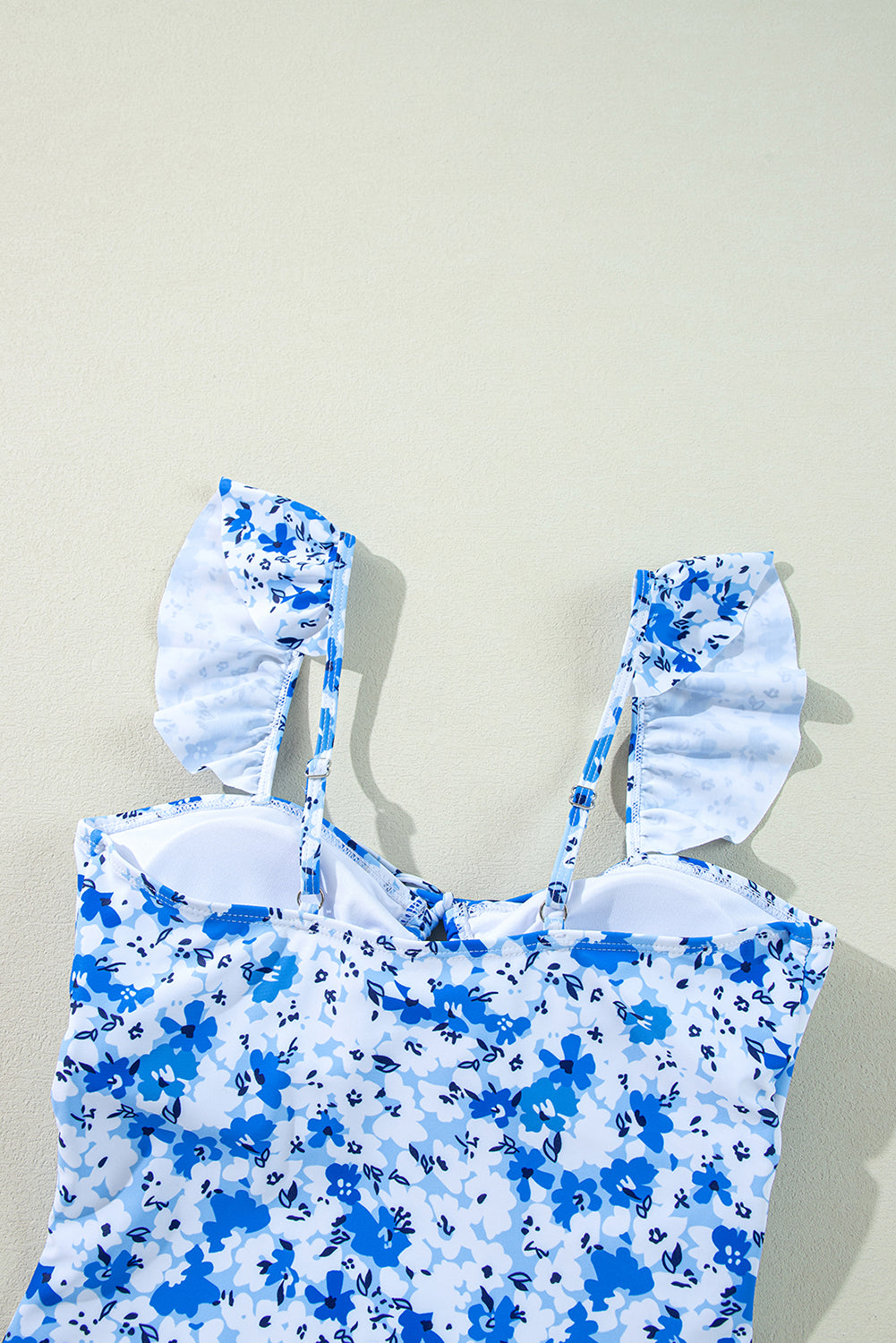 Floral Ruffled Strap Lace-up Hollow Out One Piece Swimsuit