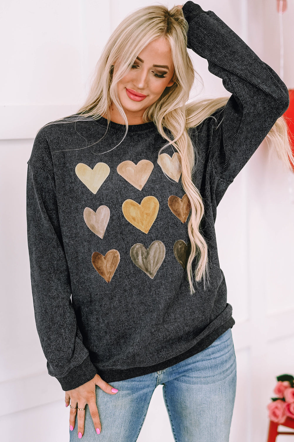 Sweatshirt for Women Valentine Heart Graphic-Print Corded