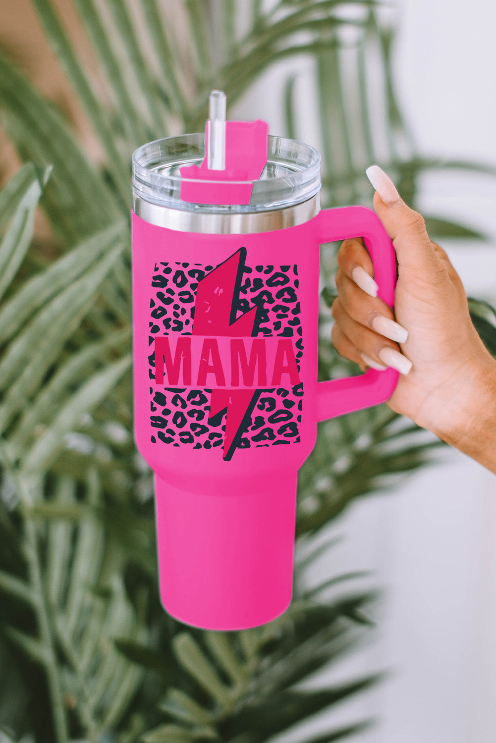 Lightning Leopard-Print Mama Leopard-Print Straw Stainless Steel Insulate Cup 40oz