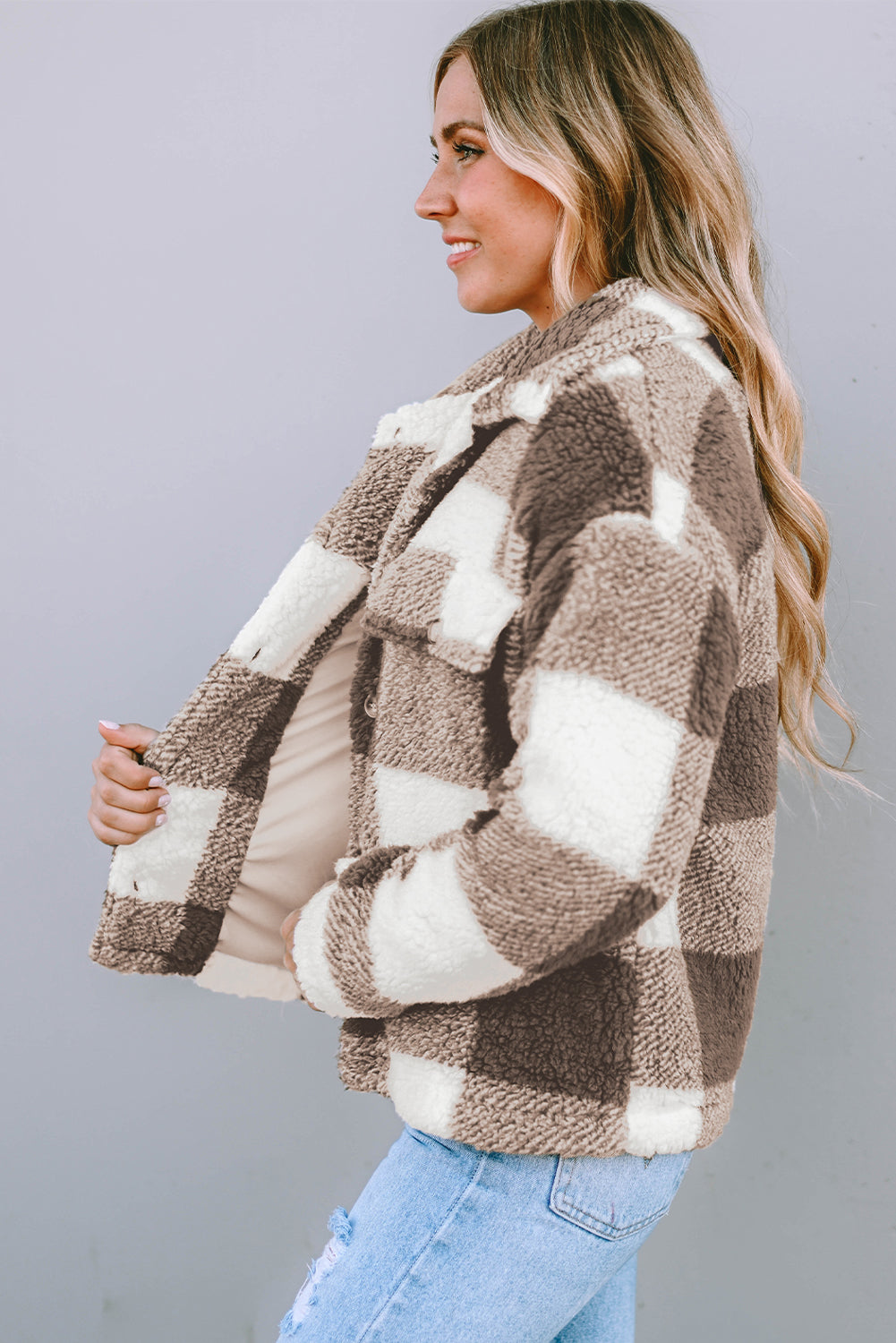 Women's Shacket with Plaid Button-Front Flap