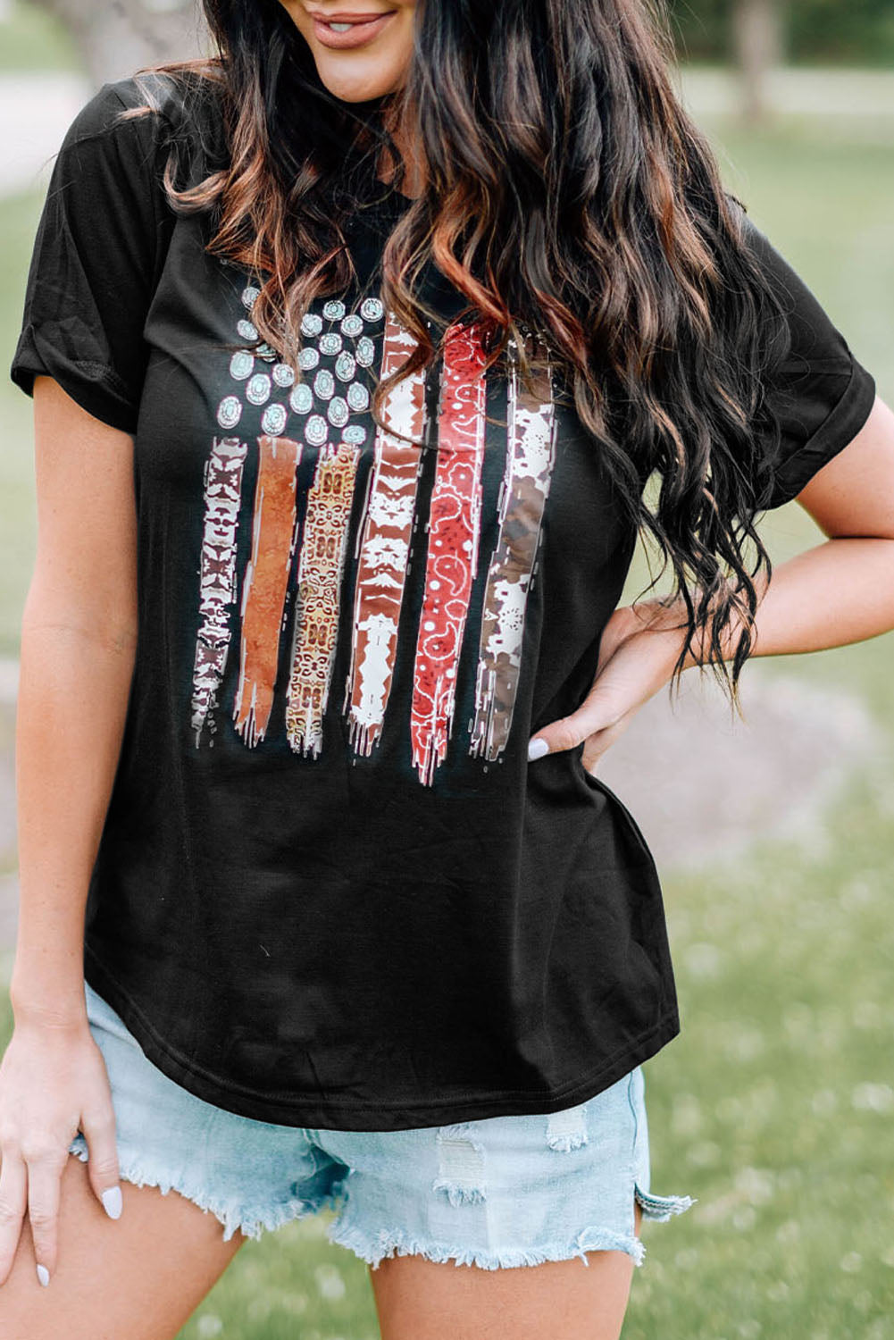 Women's Western American Flag Graphic-Print Tee