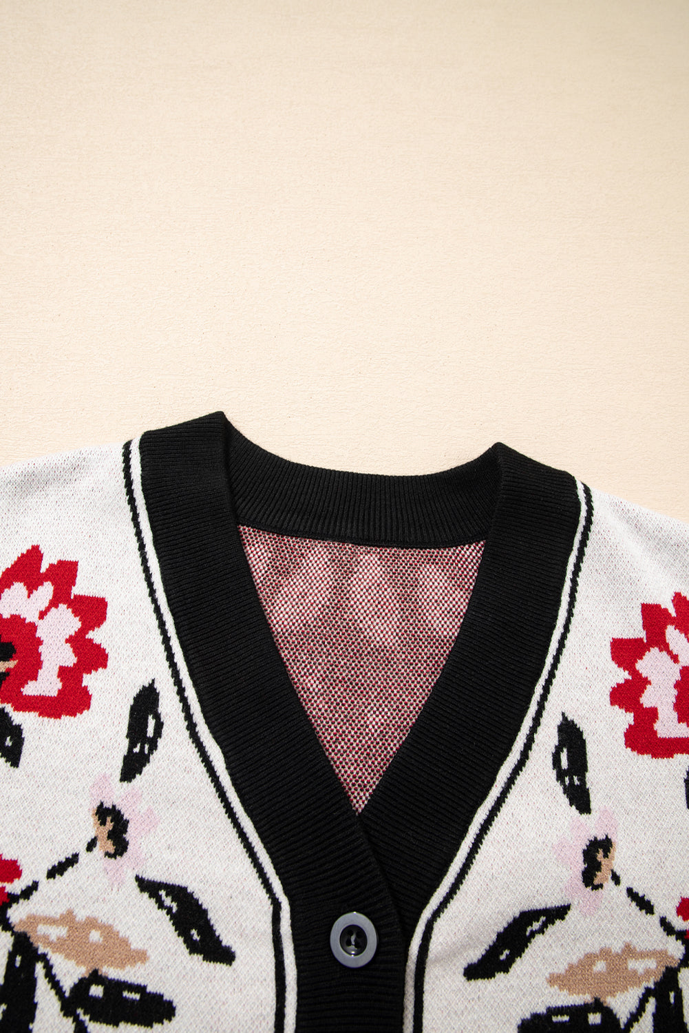 Floral-Print Button-Front V-Neck Knit Cardigan