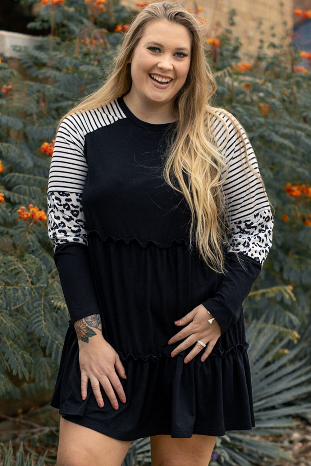 Women's Dress Featuring Striped Layered Plus Size