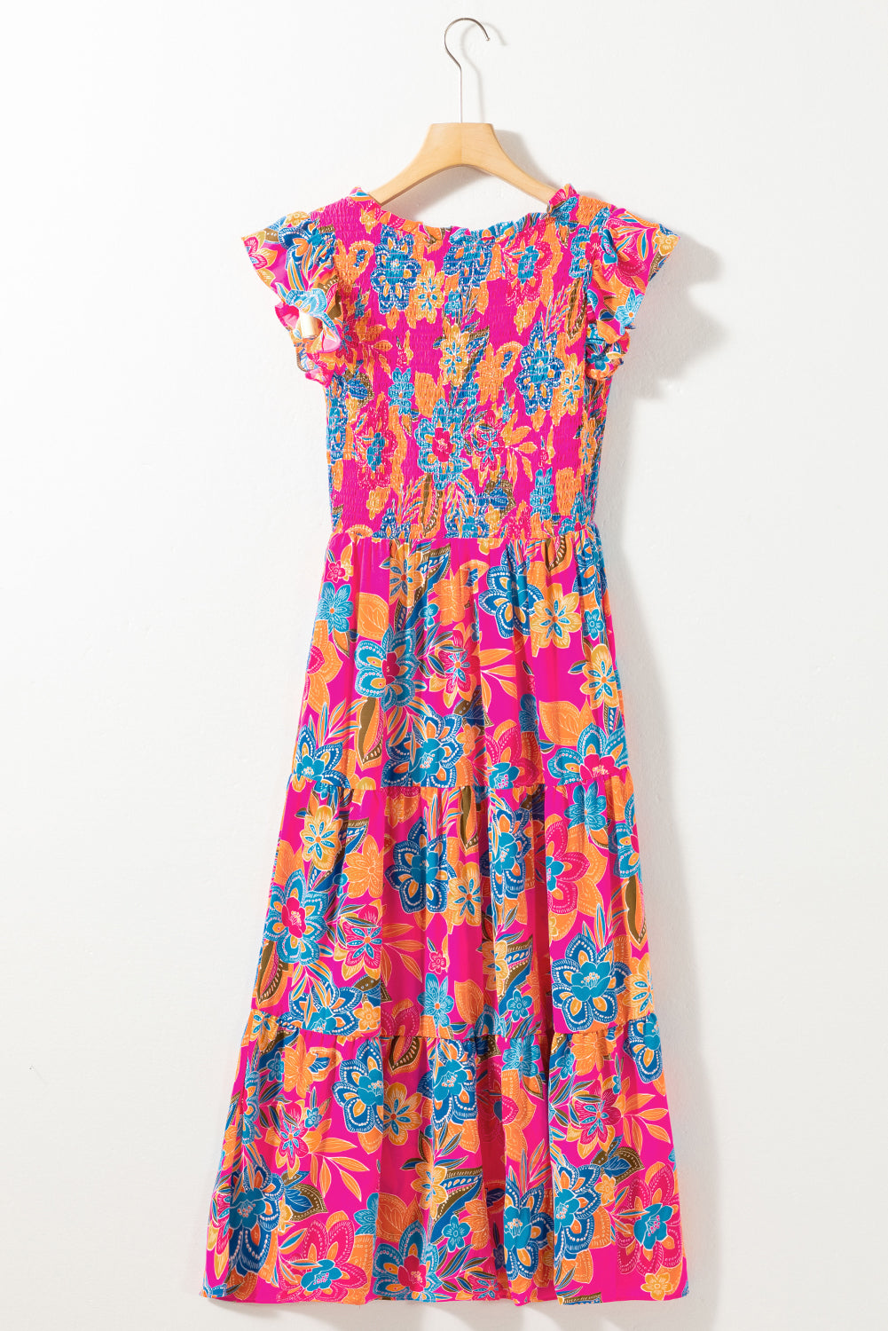 Women's Dress with Floral-Print Ruffle-Trimmed Layered Long Bohemian