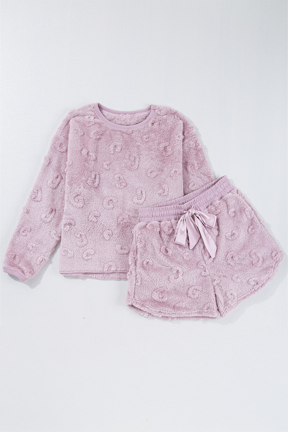 Fleece Textured Leopard Loose 2-Piece Lounge Set