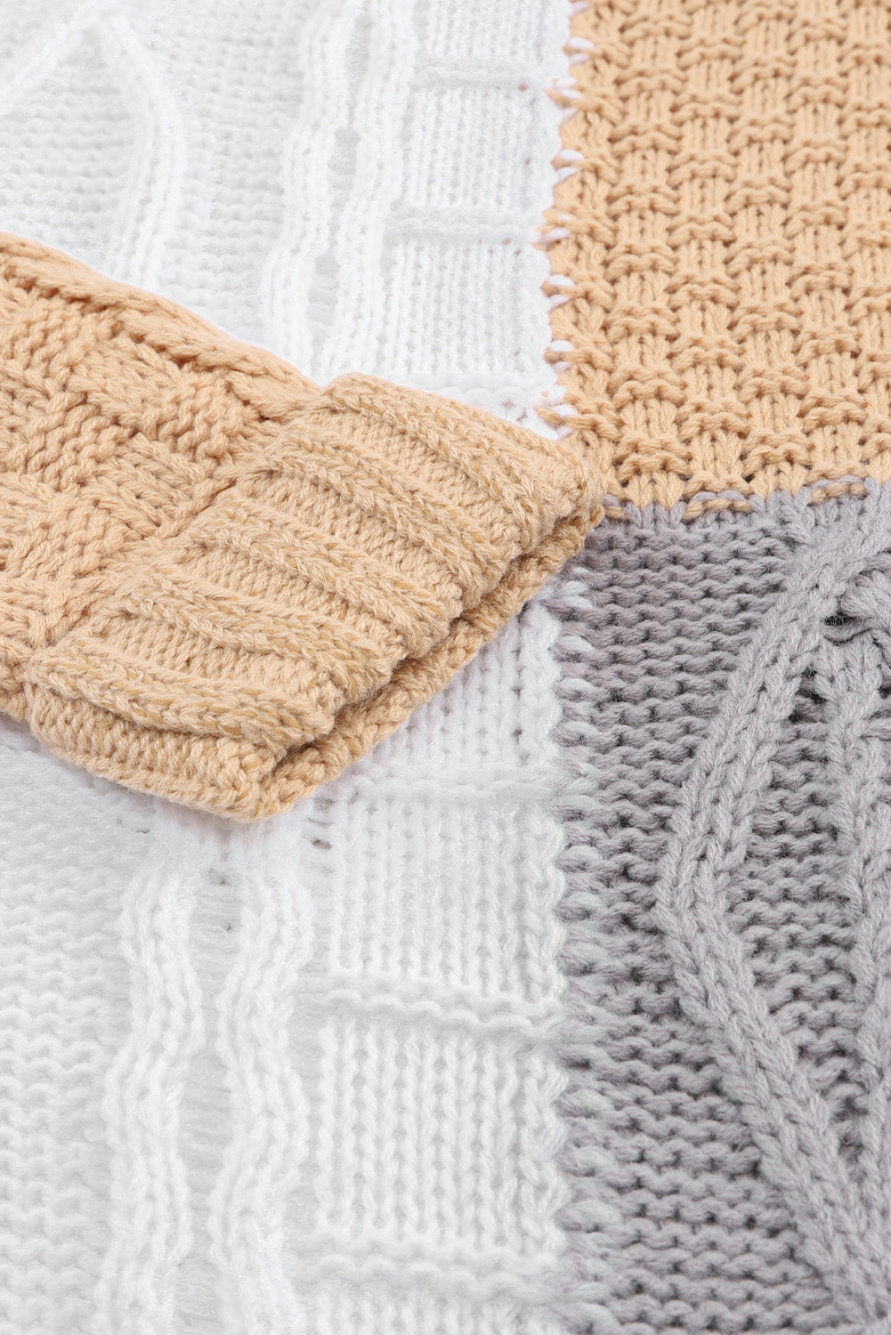 Women's Sweater with Mixed Textured Color-Block
