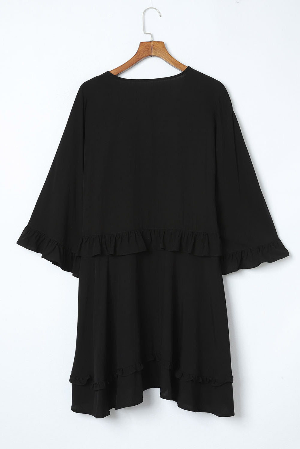 Women's Mini Dress Featuring Babydoll Ruffle-Trimmed Three-Quarter Sleeve