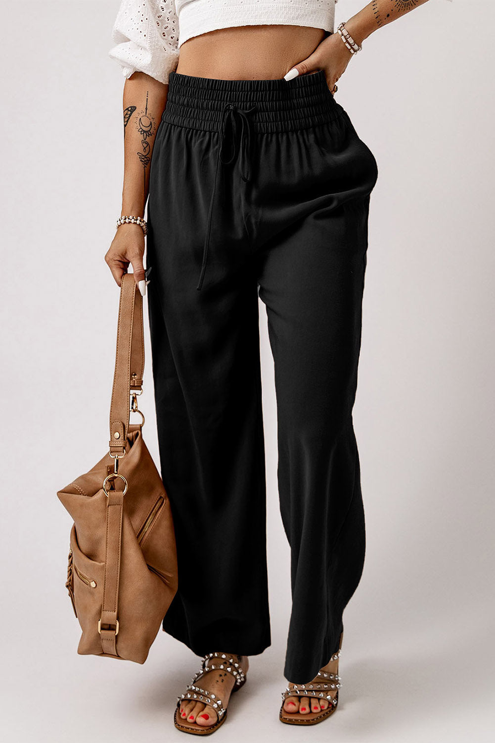 Women's Leg Pants with Everyday Wide Drawcord Elastic Waist