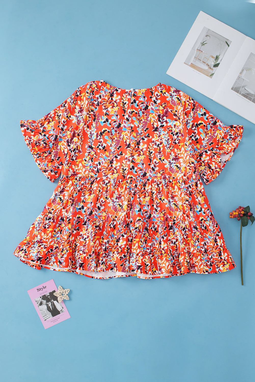 Blouse for Women Ruffle-Trimmed Curvy Babydoll Floral-Print