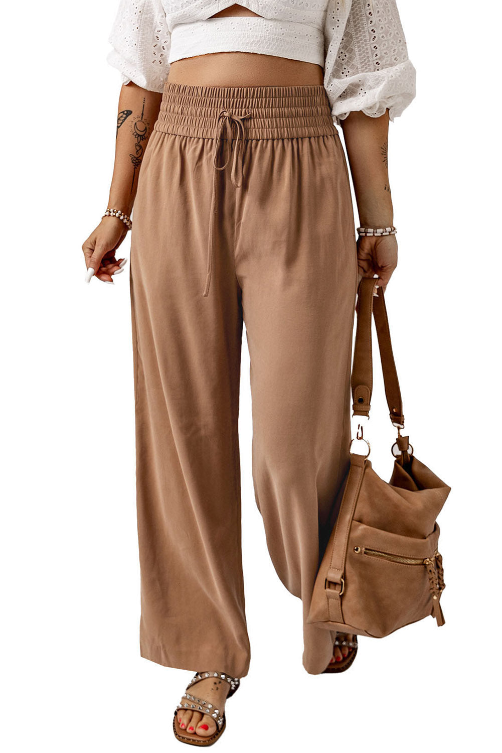Women's Everyday Wide Drawcord Elastic Waist Leg Pants
