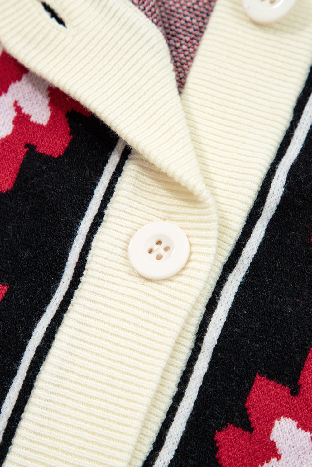Floral-Print Knit Button-Front V-Neck Cardigan in Black