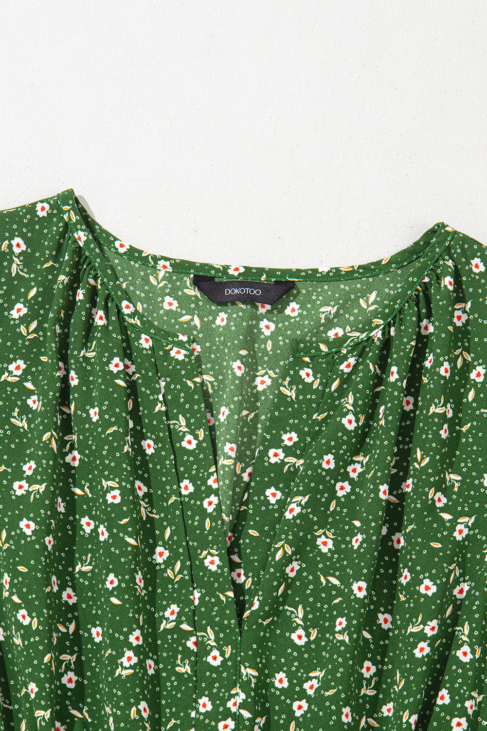 Floral-Print High Wrap V-Neck Waistband Mini Dress in Green