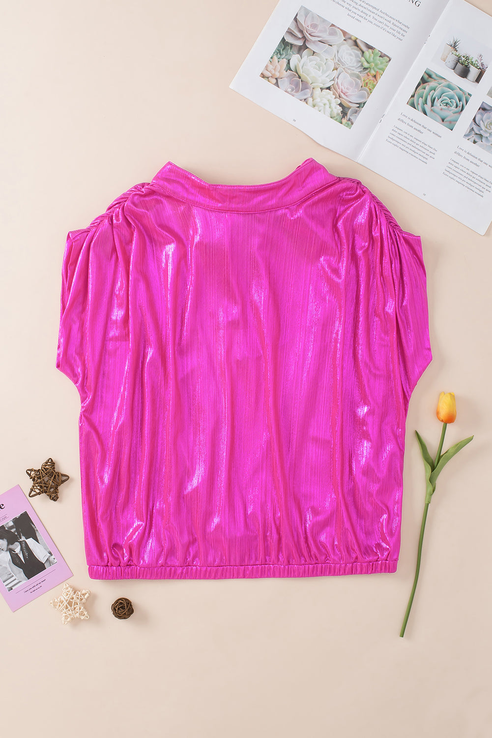 Women's Ruched Sleeves Knotted Open-Back Blouse