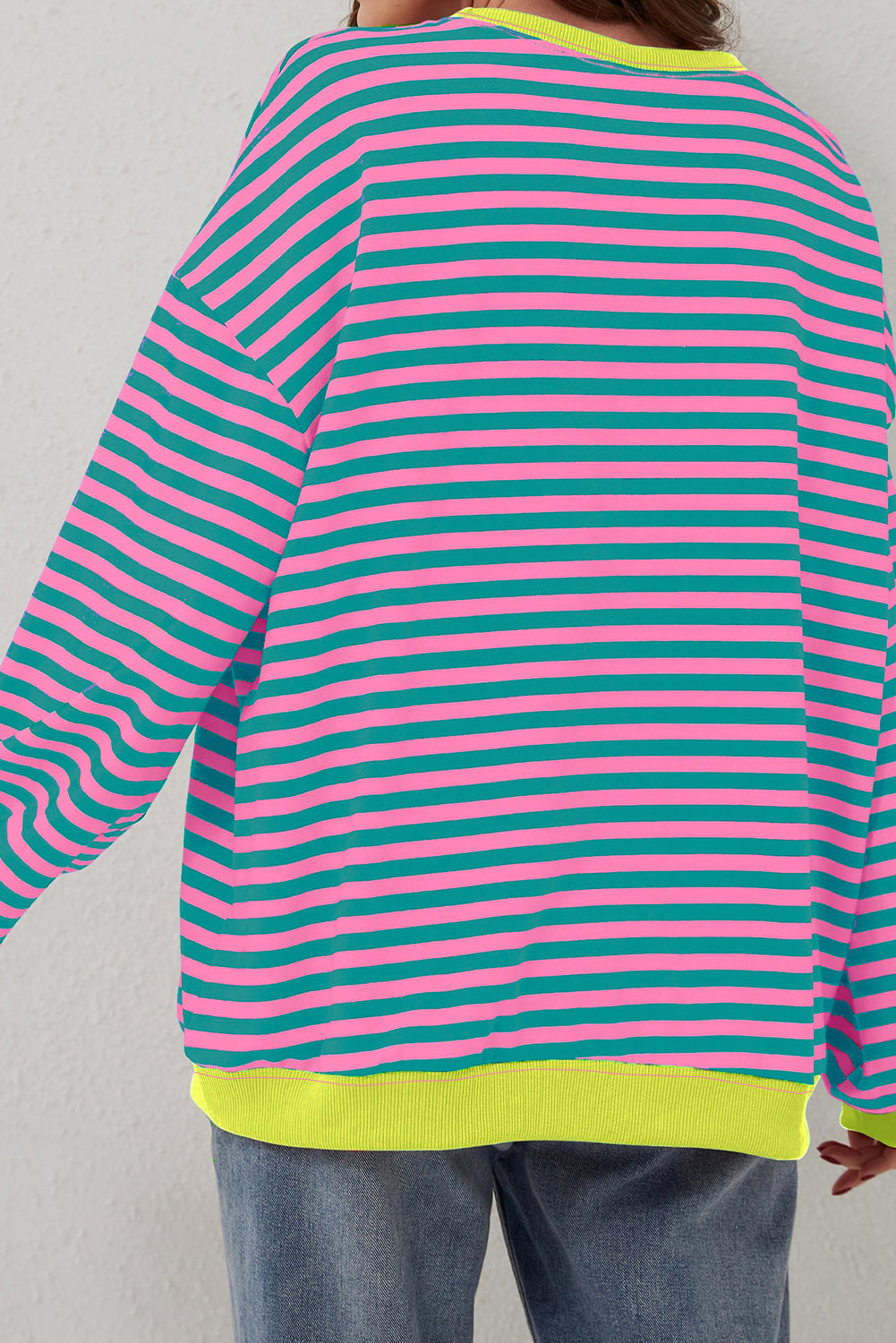 Rib-Knit Trim Contrast Trim Crossed Stitch Drop-Shoulder Sweatshirt