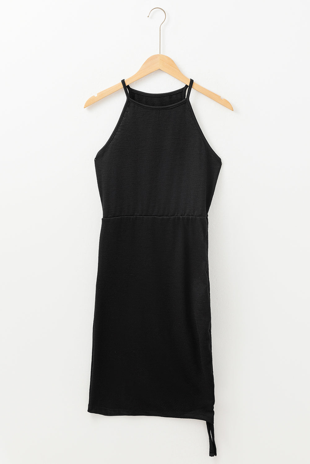 Racerback Ribbed Knit Drawstring Bodycon Dress