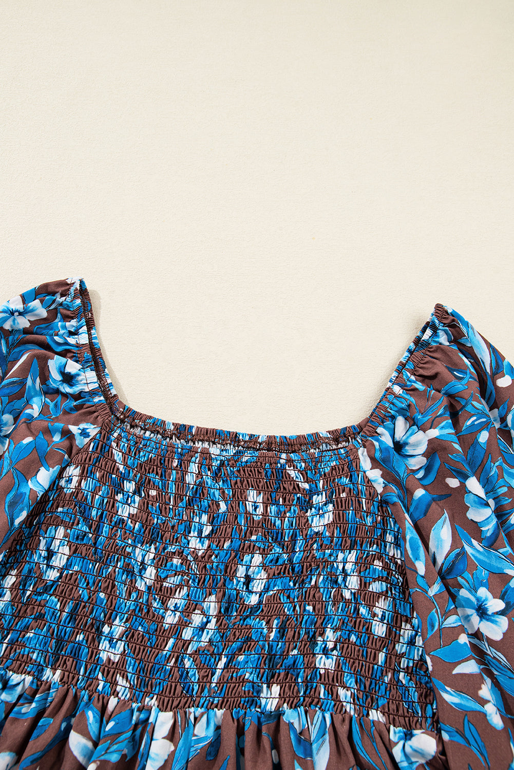 Smocked Bodice High-Waisted Ruffled Sleeve Floral Dress