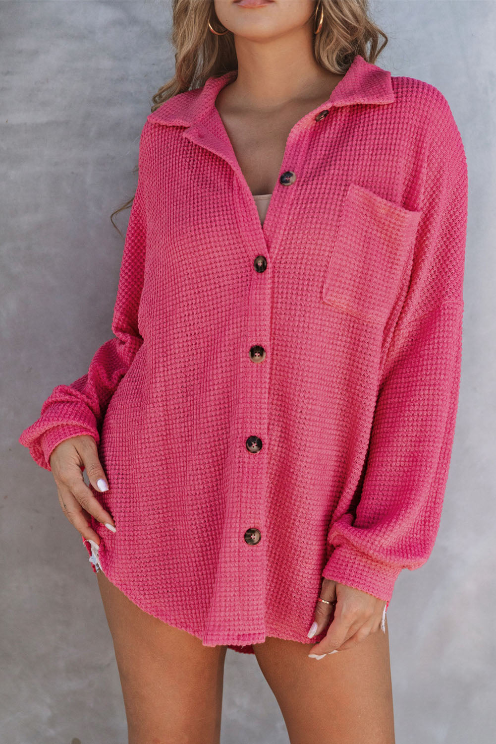 Women's Shirt Featuring Waffle Knitted Button Up Everyday