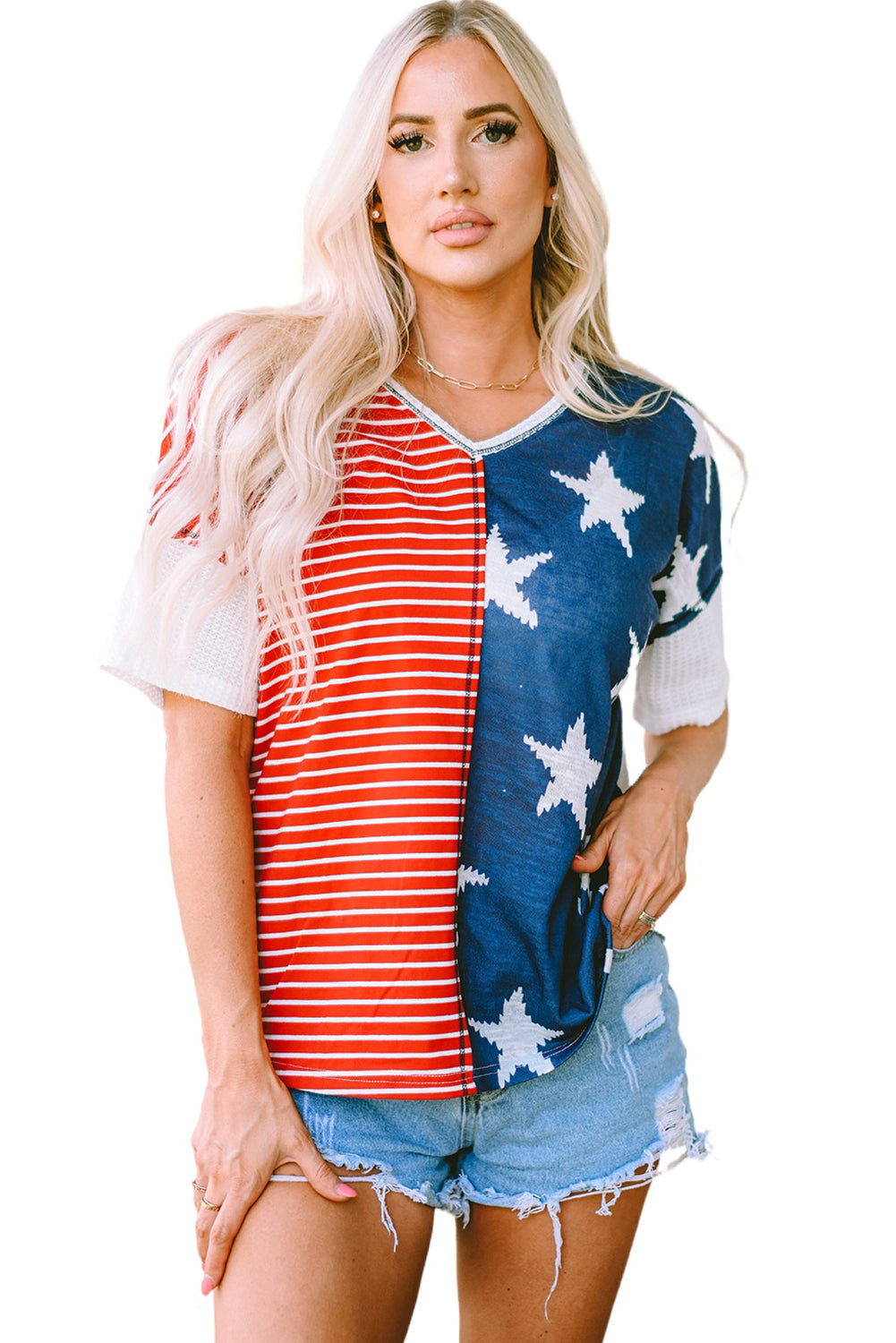 Women's Short Sleeves Stripes Knitted Top