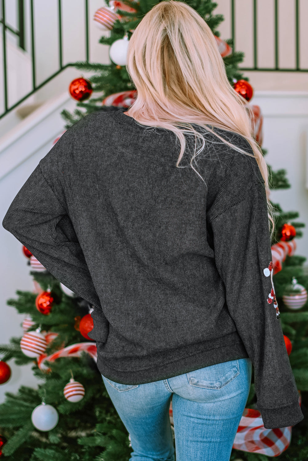 Women's Graphic Sweatshirt with Sequined Santa Claus