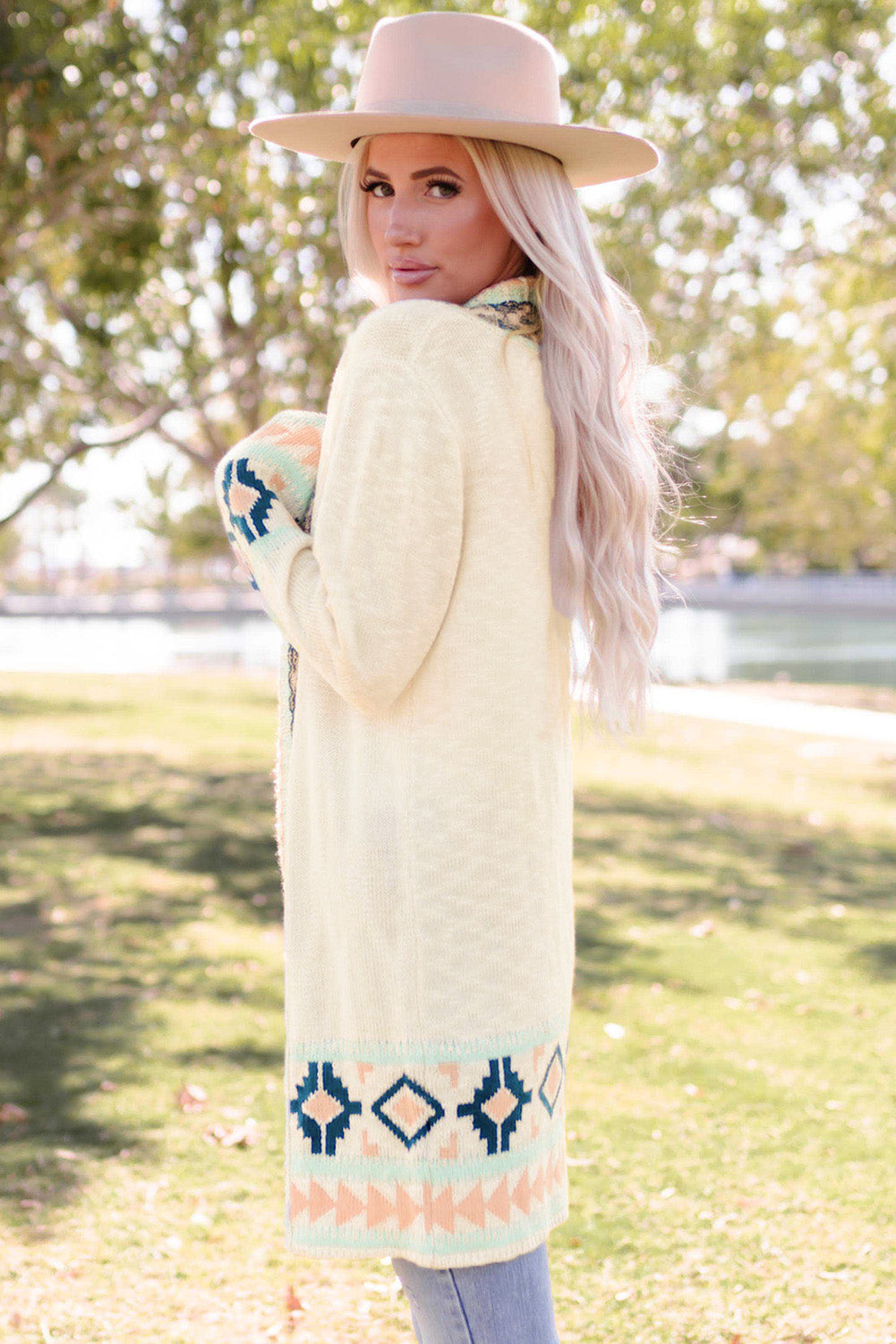 Women's Aztec Khaki Western Print Open Front Cardigan