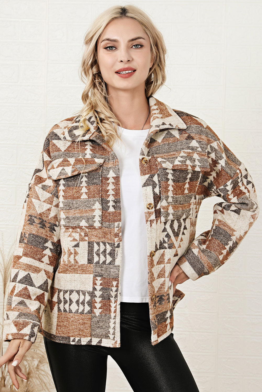 Jacket for Women Pocket Button-Front Aztec Flap