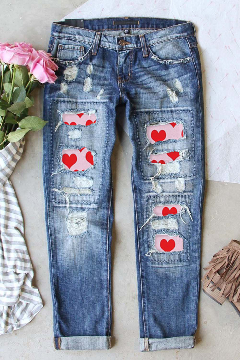 Women's Heart Distressed Valentines Day Jeans