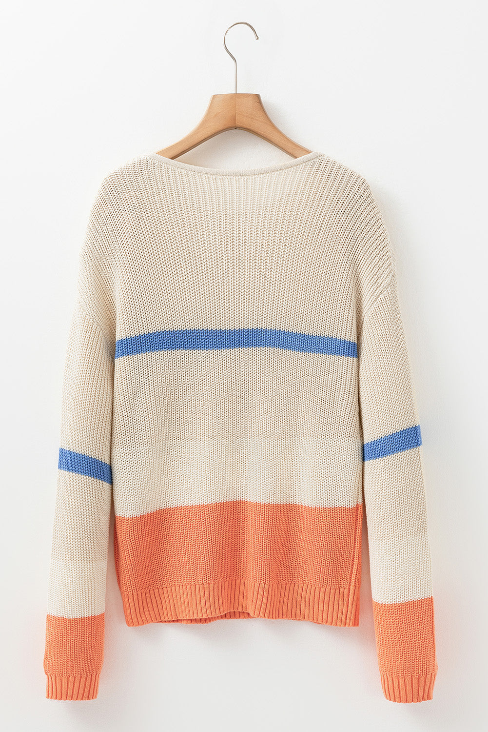 Colorblock Cozy Striped Drop-Shoulder Knit Top in Beige