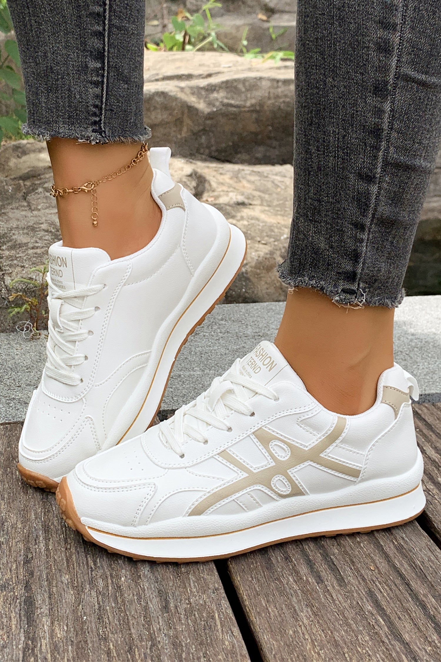 Playful Contrast Color Detail Lace Up Womens Sneakers