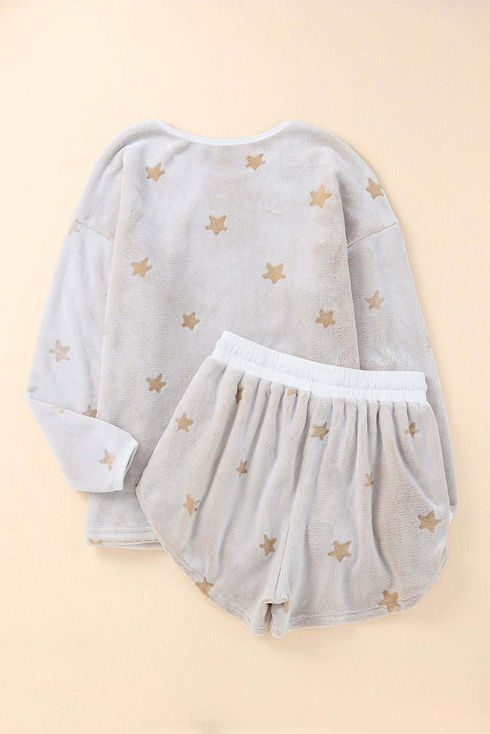 Star Pattern Plush Pattern Long-Sleeved Pullover and Shorts Lounge Set