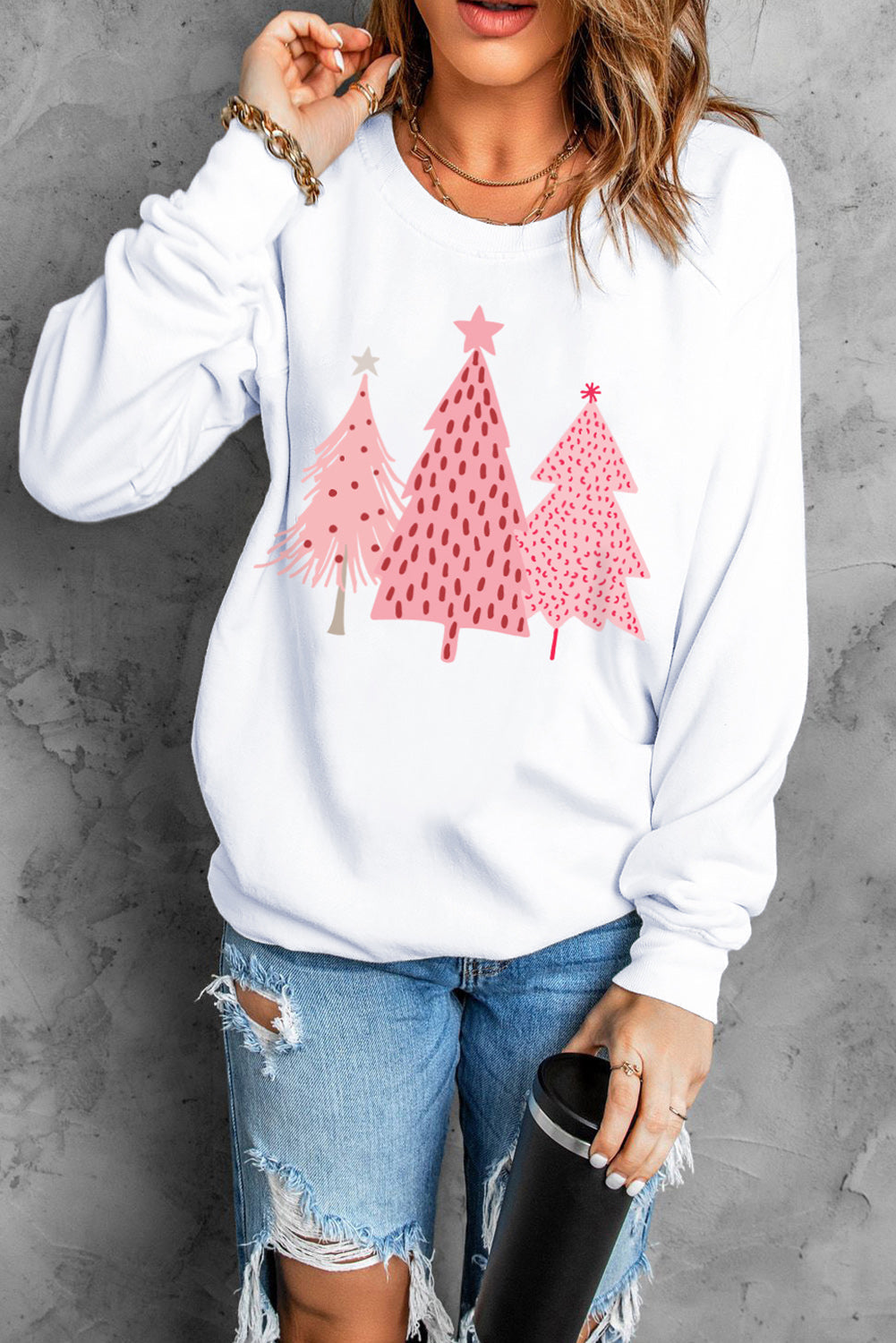 Women's Dots Christmas Tree Pullover Sweatshirt