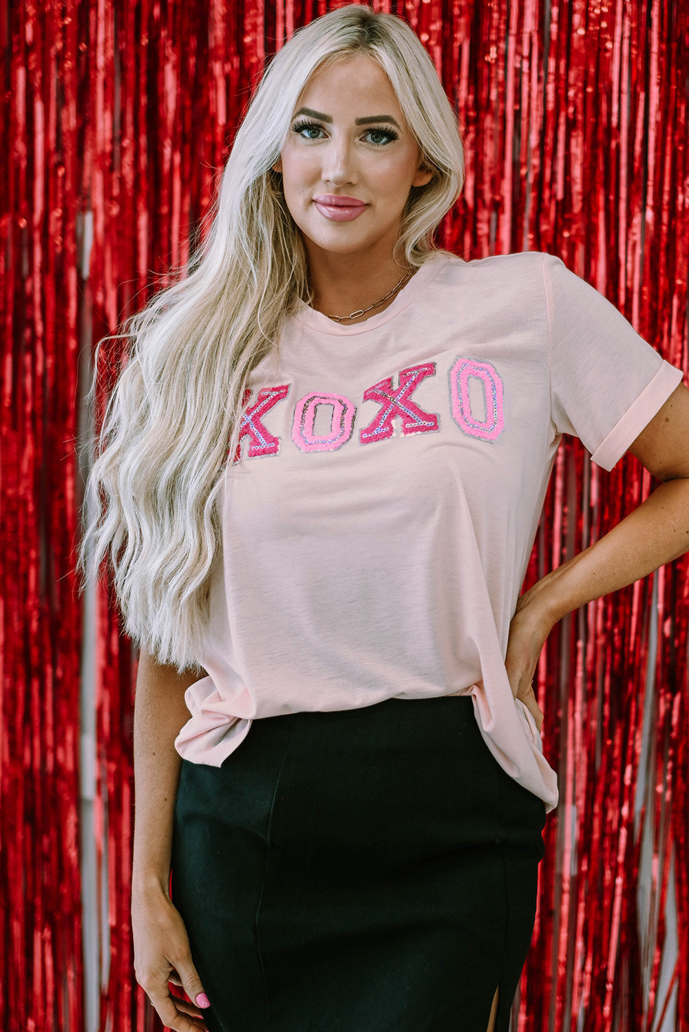 Women's XOXO Graphic-Print Valentines Shiny T-shirt