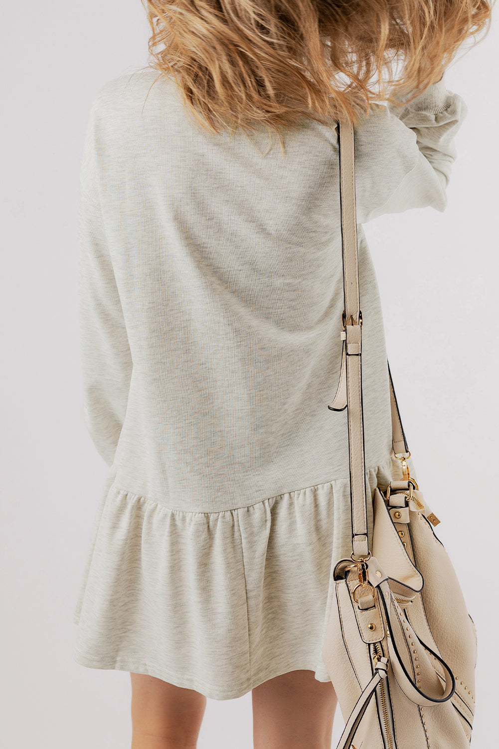 Mini Dress for Women Balloon Sleeve Ruffle-Trimmed Hem