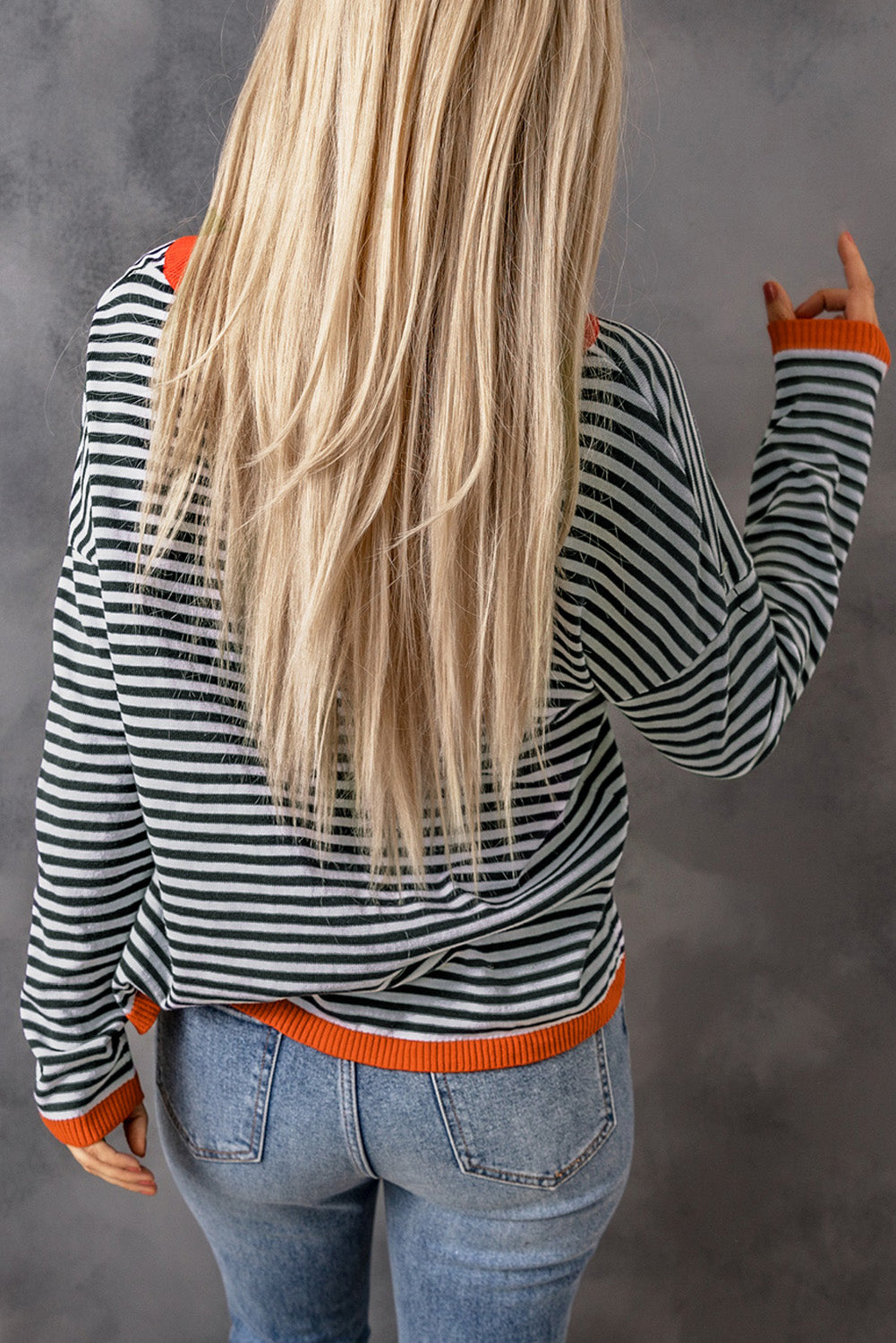 Women's Trimmed Dropped-Shoulder Striped Contrast Sweater