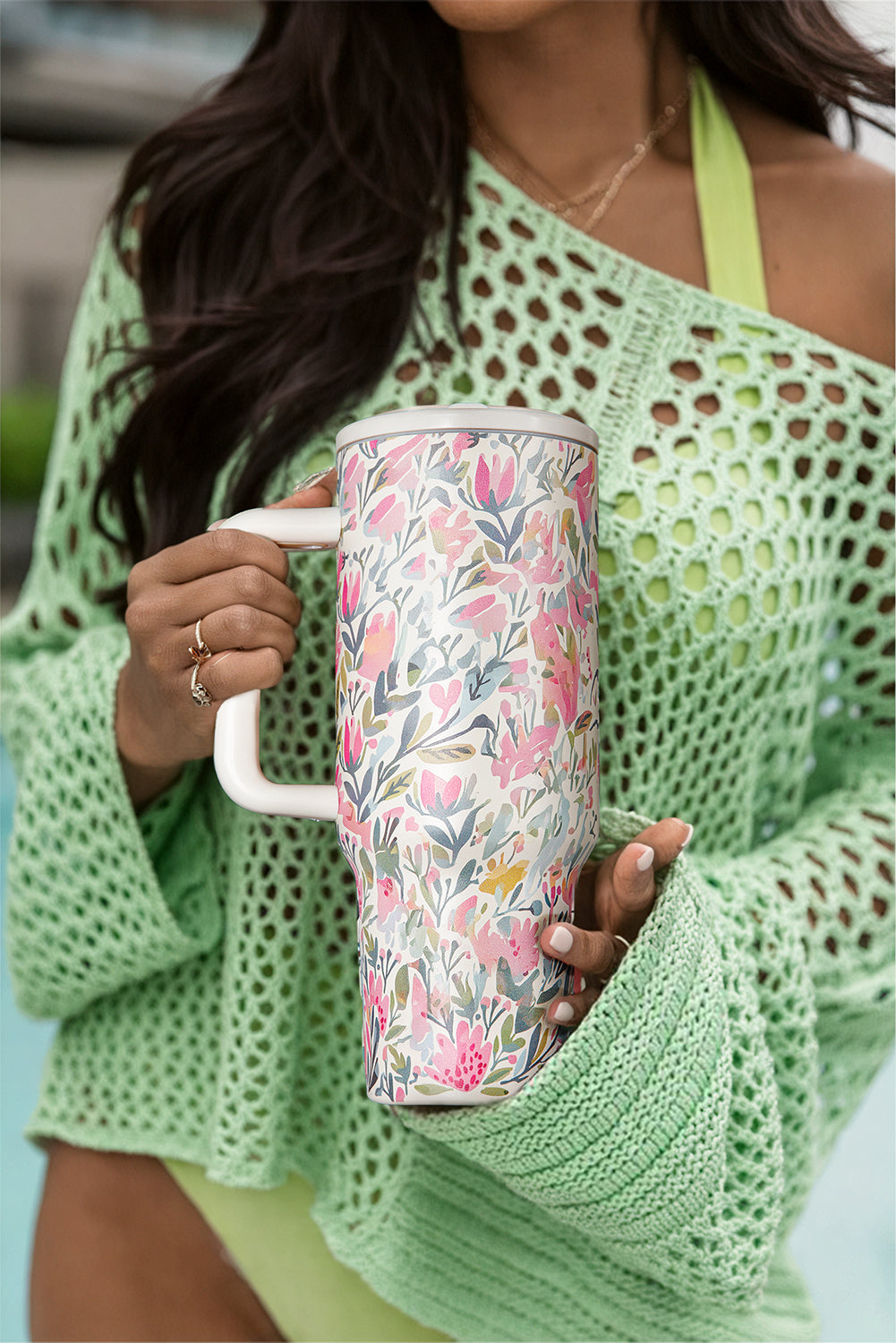 Is Risen He Risen Flower Print Stainless Steel Tumbler 40oz