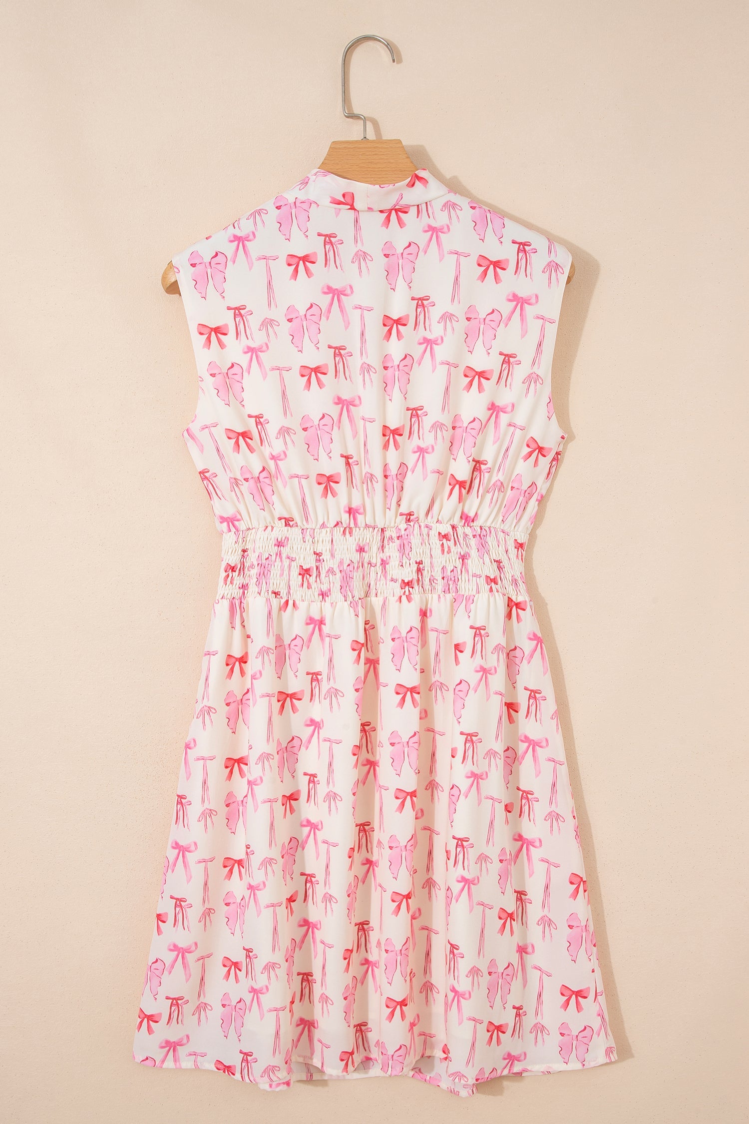 Full Waist Zip Cinched Sleeveless Bow Mini Dress in Pink