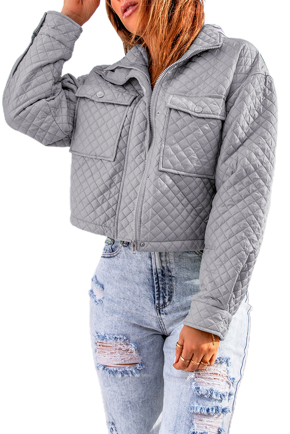 Women's Jacket with Cropped Quilted Zip-Front