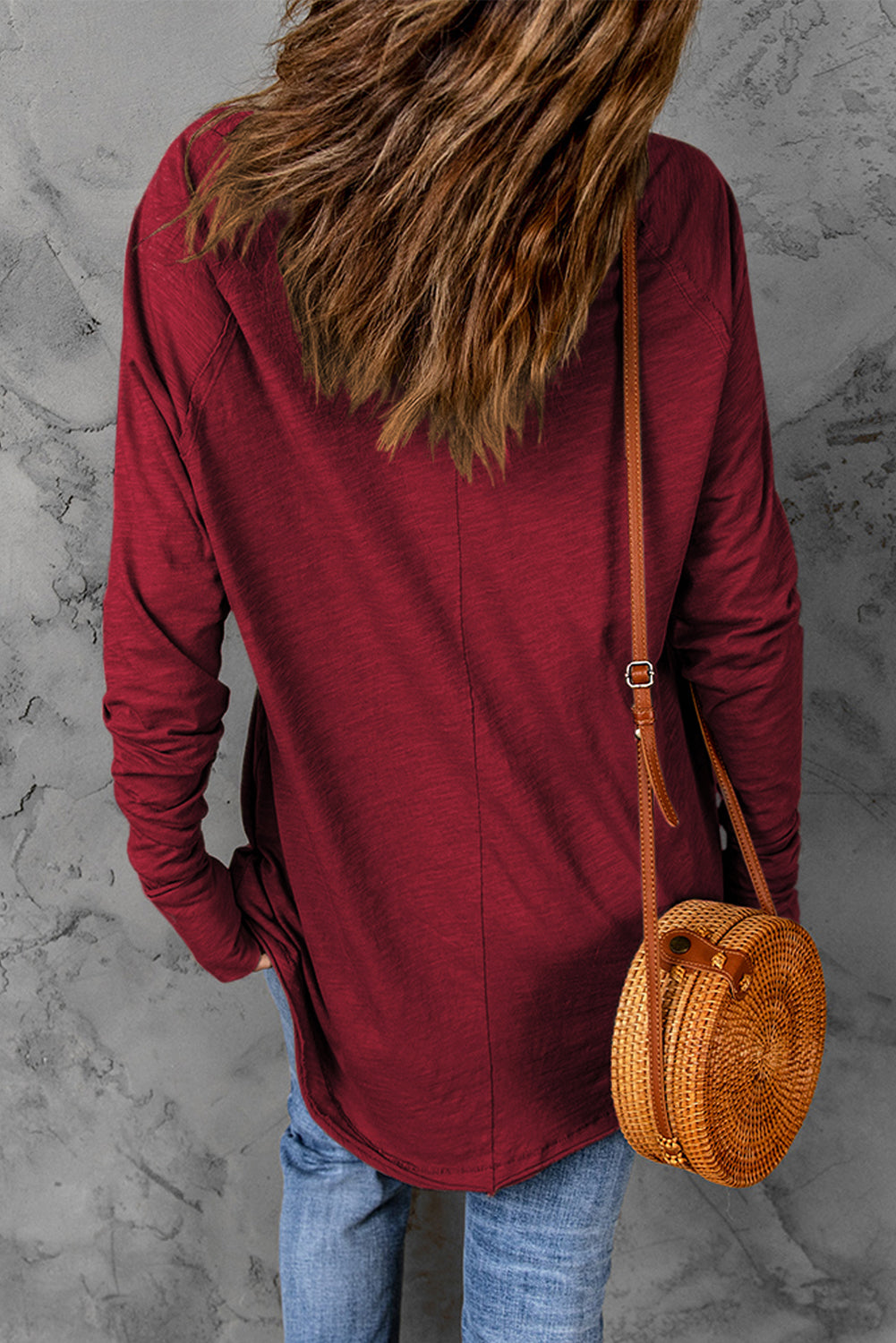 Women's Top Featuring Long-Sleeve Solid Crew Neck