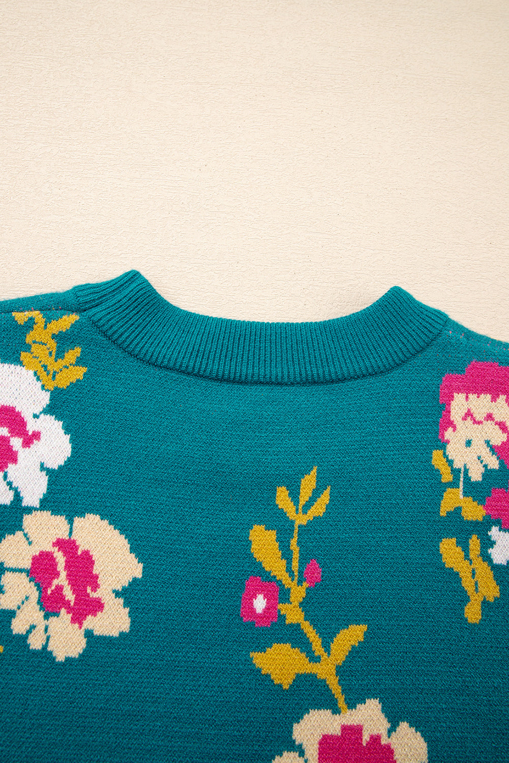Pattern Mock-Neck Flower Mock-Neck Short-Sleeved Knit T Shirt