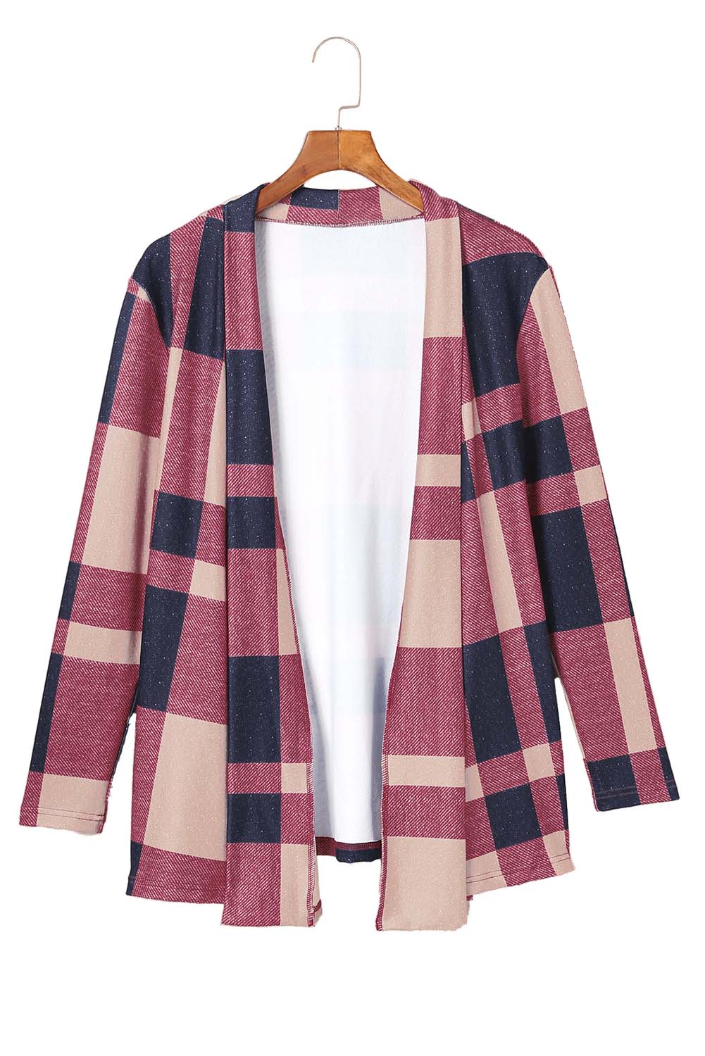 Women's Cardigan with Draped Open Front Plaid
