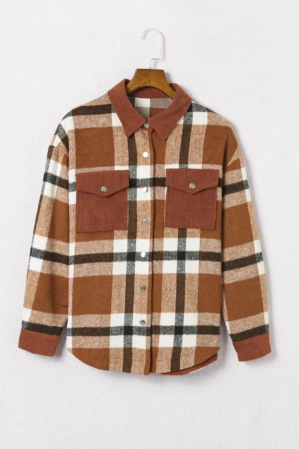 Shirt Jacket for Women Button-Front Plaid Pocket-Detail