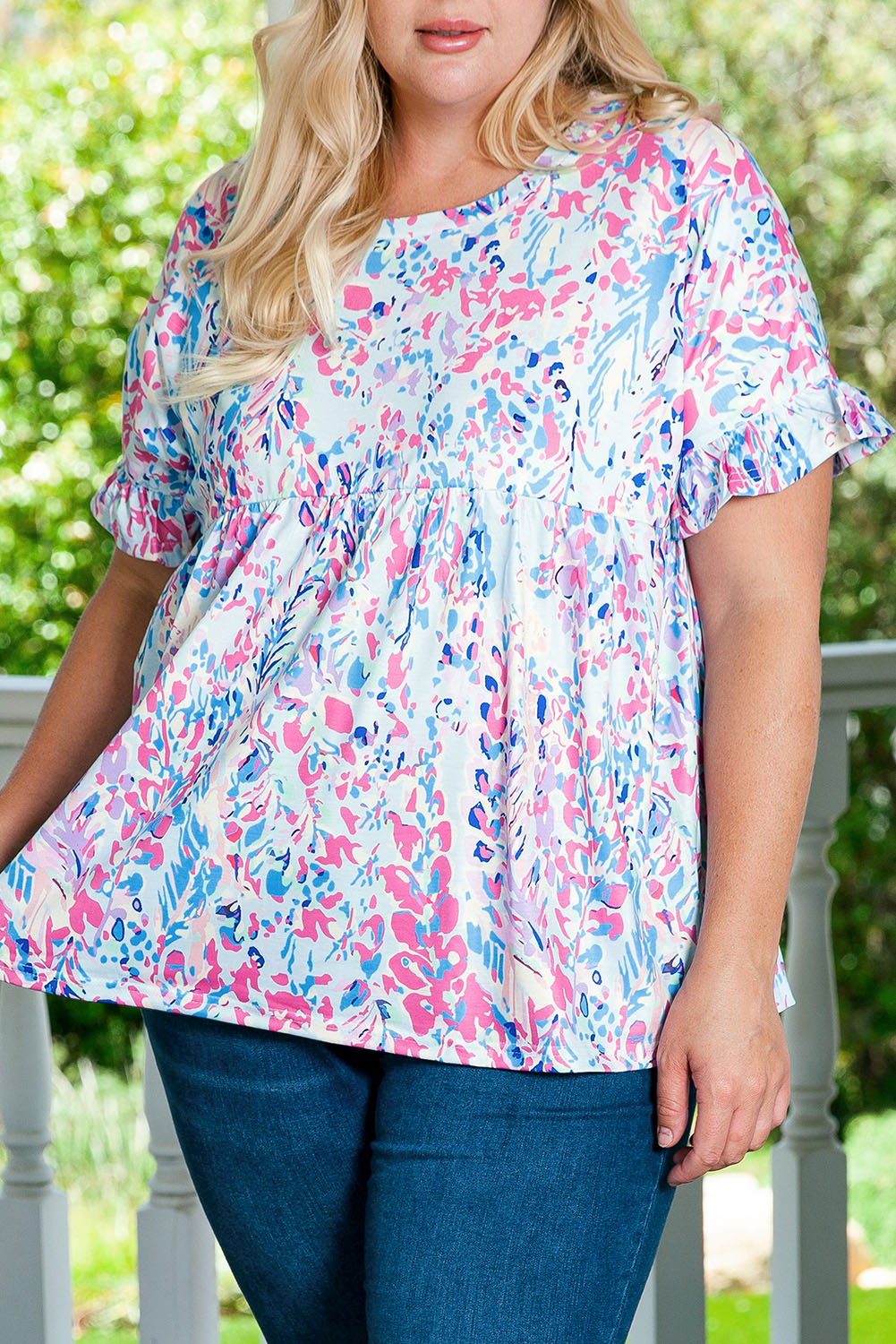 Women's Top with Vibrant Botanical Frill Plus Size