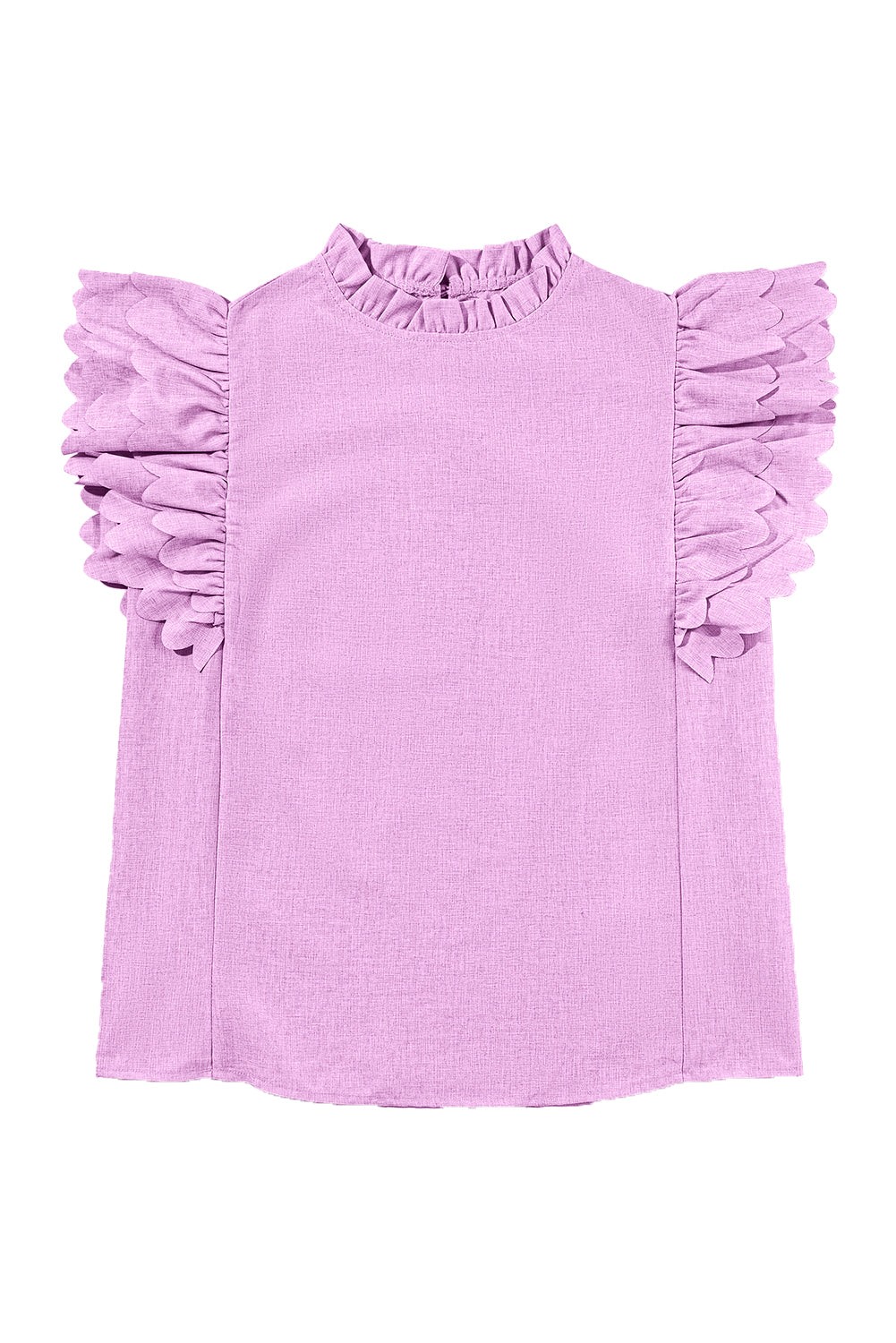 Women's Ruffle-Trimmed Sleeve Solid Scalloped Top