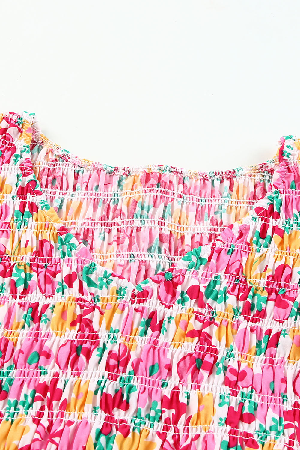 Women's Floral Dresses Featuring Shirred Bodice Ruffle-Trimmed