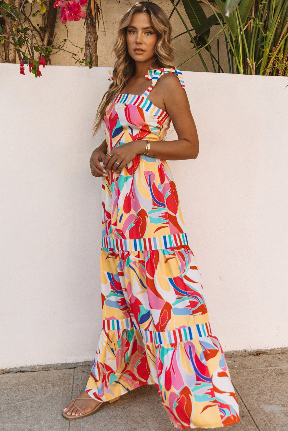Women's Sundress Featuring Trim Maxi Abstract Striped