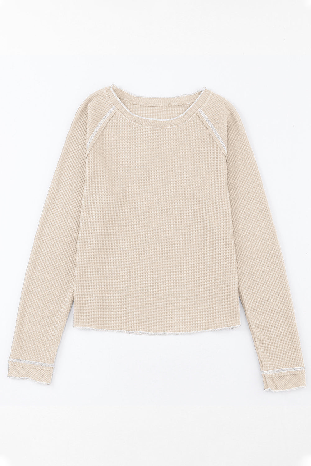 Long-Sleeved Textured Round-Neck Top in Apricot