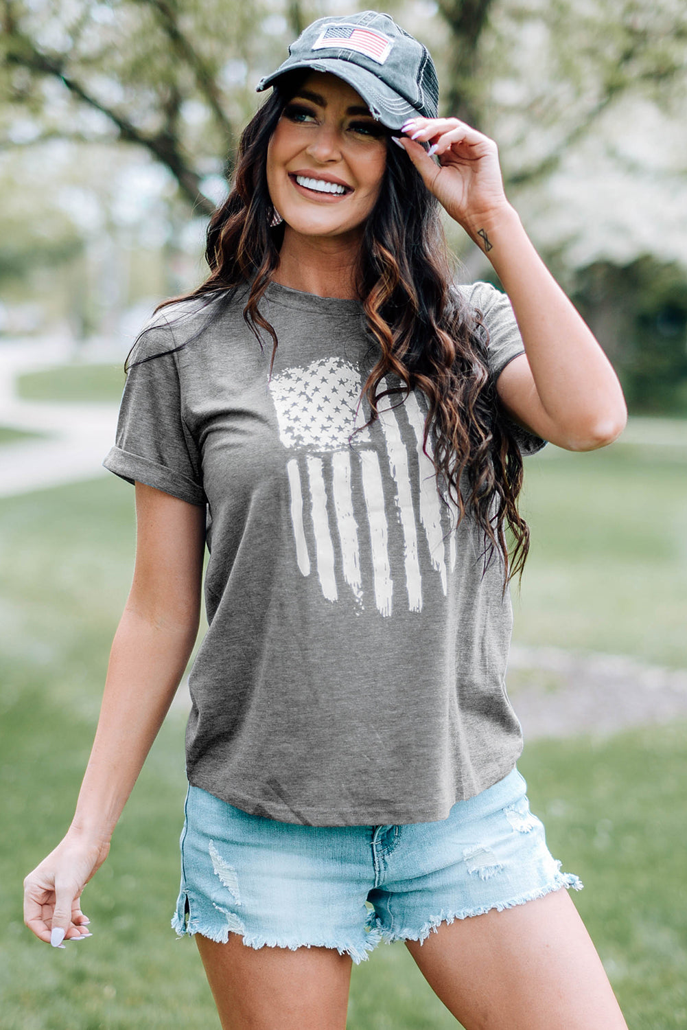 T-shirt for Women Crew Neck America Flag Print